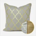 Grey gold geometric throw pillow, modern luxury sofa cushion cover with elegant lattice design. - Grey Bronzing AB Style With Piping