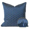 Blue geometric square pillow cover with luxurious satin finish and detailed close-up inset. - 40x60cm Large Lumbar Pillow with PP Cotton Insert / Blue Geometric AB Style without Piping