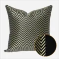 Fundas de cojin decorativas de terciopelo negro y dorado con patron de chevron de lujo. - Negro AB sin ribete, patrón aleatorio