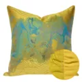 Lussuosa fodera per cuscino stile cinese con ricamo astratto e linee d'onda dorate. - 40x60cm (Grande Cuscino Lombare con Imbottitura in Cotone PP) / Stile AB Giallo (Senza Bordo)