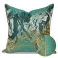 Housse de coussin de luxe style chinois vert brodé or motif abstrait taie d'oreiller - Vert Style Passepoil AB