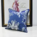 Blue square decorative pillow cover with classic toile print for home living room and hotel room decor. - Blue Plant AB Style with Piping