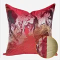 Housse de coussin décorative de style chinois de luxe avec broderie dorée et motif abstrait. - Rouge réversible sans passepoil