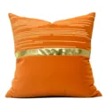 Federa per cuscino in velluto arancione di lusso con linee geometriche dorate per decorare divani - 45x45cm [Piccola Federa per Cuscino Solo] / Arancione meteora di lusso romantico - stile ricamato patchwork