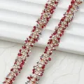 0.9cm rouge clair strass garniture hotfix chaîne cristal bricolage vêtement variante - 0,9 cm / 1 yard / 90 cm de long / SS12 Argenté rouge vif