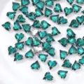 Emerald green heart crystal rhinestones with silver claw settings for DIY jewelry crafts. - 12x13mm (20 pcs/pack) / Peacock Green