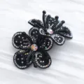 Black rhinestone flower shoe charm accessory, brilliant crystal decorative buckle for women shoes. - 3 Black Base + Multi-color Rhinestones
