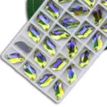 S-Form AB Farbe Kristall Strasssteine zum Aufnähen DIY Bekleidung Zubehörteile - 14*30mm 12 Stk./Packung / 33 Zitronengelb AB