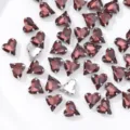 Crystal heart rhinestone charms with metal claw settings for DIY craft clothing accessories. - 12x13mm (20 pcs/pack) / Burgundy