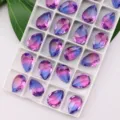 13x18mm Goccia Strass Sfumatura Rosa Blu Cristallo Fondo Appuntito Gioielli Fai Da Te - Confezione da 10 Pezzi / 52