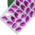 Pink axe shaped dual hole glass rhinestones for DIY wedding dress sewing clothing accessories craft. - Rose Red
