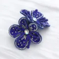 Blue rhinestone flower shoe clip accessory, sparkling crystal DIY decorative shoe charm. - 2 Dark Blue