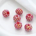 Red dazzling rhinestone disco ball beads, 10mm round spacer charms for DIY jewelry making. - Red