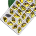 Yellow axe-shaped double-hole sew-on glass rhinestones, flatback diy apparel accessory. - Golden Yellow