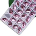 Pink axe-shaped double hole sew on glass rhinestones for DIY wedding dress apparel accessories. - Pink