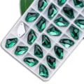 Green axe-shaped glass rhinestones double hole sew on crystals for DIY wedding dresses. - Malachite Green