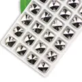 Square glass sew-on rhinestones, mineral gold double hole crystal buttons for clothing decor. - 14mm 28 Pieces/Pack / Gun Black