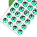 Green round sew-on glass rhinestones with dual holes, sparkling crystal buttons for crafts. - 14mm 28 Pieces/Pack / Peacock Green