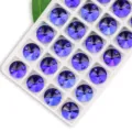 Blue round glass sew-on rhinestone buttons with dual holes for DIY apparel and crafts. - 14mm 28 Pieces/Pack / Dark Blue
