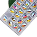 Colorful ax-shaped sew-on glass rhinestones with dual holes, ideal for DIY wedding dress decor. - 02 AB Color