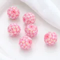 Pink iridescent rhinestone DIY beads, drilled round loose beads for jewelry making craft. - Pink