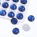 Dark blue round 2-hole glass sew-on rhinestones, brilliant cut crystal buttons for garments. - 14mm 28 Pieces/Pack / 64 Dark Blue