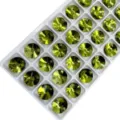 Round glass sew-on stones lime green rhinestone crystals with double holes for garments. - 14mm 28 Pieces/Pack / 77 Olive Green