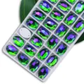 Oval sew-on glass crystal rhinestones AB color flatback with holes for DIY garments crafts. - 11*16mm 36 Pcs/Pack / 31 Grass Green AB
