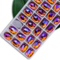 Hand-sewn oval crystal rhinestones with flat back and dual holes, AB colorful glass DIY charms. - 34 Orange Red AB