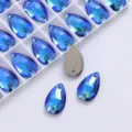 Blue teardrop glass rhinestone sew on crystals with dual holes for DIY apparel and crafts - 11x18mm 10pcs/pack / Deep Blue AB