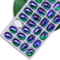 Oval sew-on crystal rhinestones with flatback double holes AB colorful glass stones for DIY crafts. - 29 Peacock Blue AB