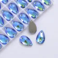 K9 glass teardrop AB color sew-on rhinestones with dual holes for DIY apparel crafts. - Light Blue AB