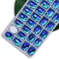 Sew-on oval glass rhinestones with AB flatback crystal gems for DIY garments and crafts decoration. - 28 Lake Blue AB