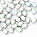 Ovale AB glas vastnaaien strass steentjes met metalen klauwen voor DIY trouwjurk accessoires. - 10 x 14 mm 50 stuks/pak / Wit AB