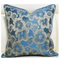 Elegant blue jacquard cushion cover with silver floral pattern for living room decor detail. - Blue 04 Piping
