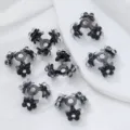 Alloy flower bead caps DIY jewelry accessories, black petal design with rhinestone center. - 16mm / 7 Black