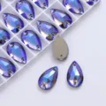 Teardrop K9 glass sew-on rhinestones with dual holes, shimmering AB color for DIY jewelry. - Dark Purple AB