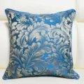 Luxury blue and gold floral jacquard throw pillow cover for modern sofa and living room decor. - Blue 05 Piping
