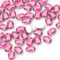 Strass ovali da cucire rosa fucsia con montatura ad artiglio argentata per abiti da sposa. - 10 x 14 mm 50 pz/confezione / Rosa Rosso