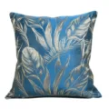 Blue jacquard throw pillow cover with tropical botanical leaf design for sofa and home decor. - Blue 08 No Piping