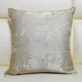 New Chinese luxury throw pillow cover with gold jacquard botanical floral pattern detail. - Khaki 04 Piping