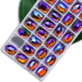 Oval sew-on AB crystal rhinestones with dual holes, flatback glass stones for DIY crafts. - Brown AB