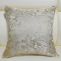 Luxury jacquard throw pillow cover with floral pattern, elegant cushion case for sofa decor. - Khaki 06 Piping