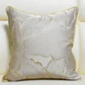 Luxury gold leaf jacquard throw pillow cover, elegant botanical cushion case for sofa decor. - Khaki 07 Piping