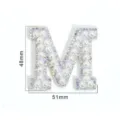 Letter M pearl rhinestone patch, 48x51mm DIY clothing accessory for bags and hats. - Letter M