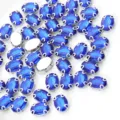 Strass di vetro ovale blu con montature ad artiglio argentate per abiti da sposa e indumenti. - 10 x 14 mm 50 pz/confezione / Blu Reale