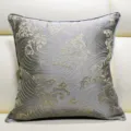 New Chinese style grey sofa cushion cover, luxury gold embroidered jacquard throw pillow detail. - Gray 01 With Piping