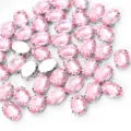 Strass ovali in vetro rosa da cucire con griffe argentate per abiti da sposa fai da te. - 10 x 14 mm 50 pz/confezione / Stile 9 Rosa Chiaro
