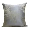 Close-up detail of luxury grey decorative cushion cover with elegant golden botanical pattern. - Gray 05 No Piping