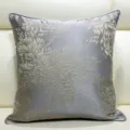 Grey jacquard throw pillow cover with gold floral pattern for modern living room decor. - Gray 04 With Piping